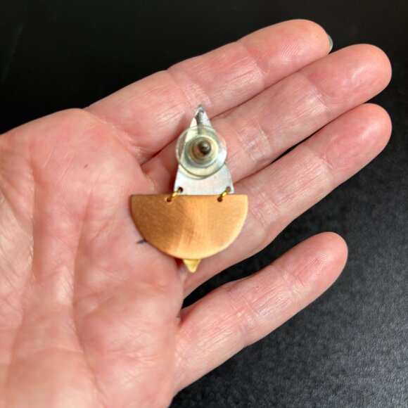 Art Deco Style Brushed Gold and Silver Earrings - Picture 4 of 4